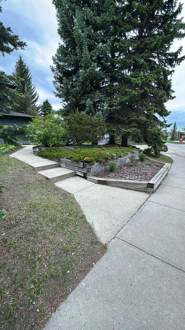 Poured concrete walkway running beside a planted bed