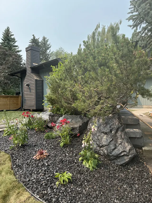 Boulder feature planted with perennials